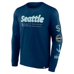 Seattle Kraken Fanatics Strike the Goal Long Sleeve T-Shirt - Deep Sea Blue T-shirts