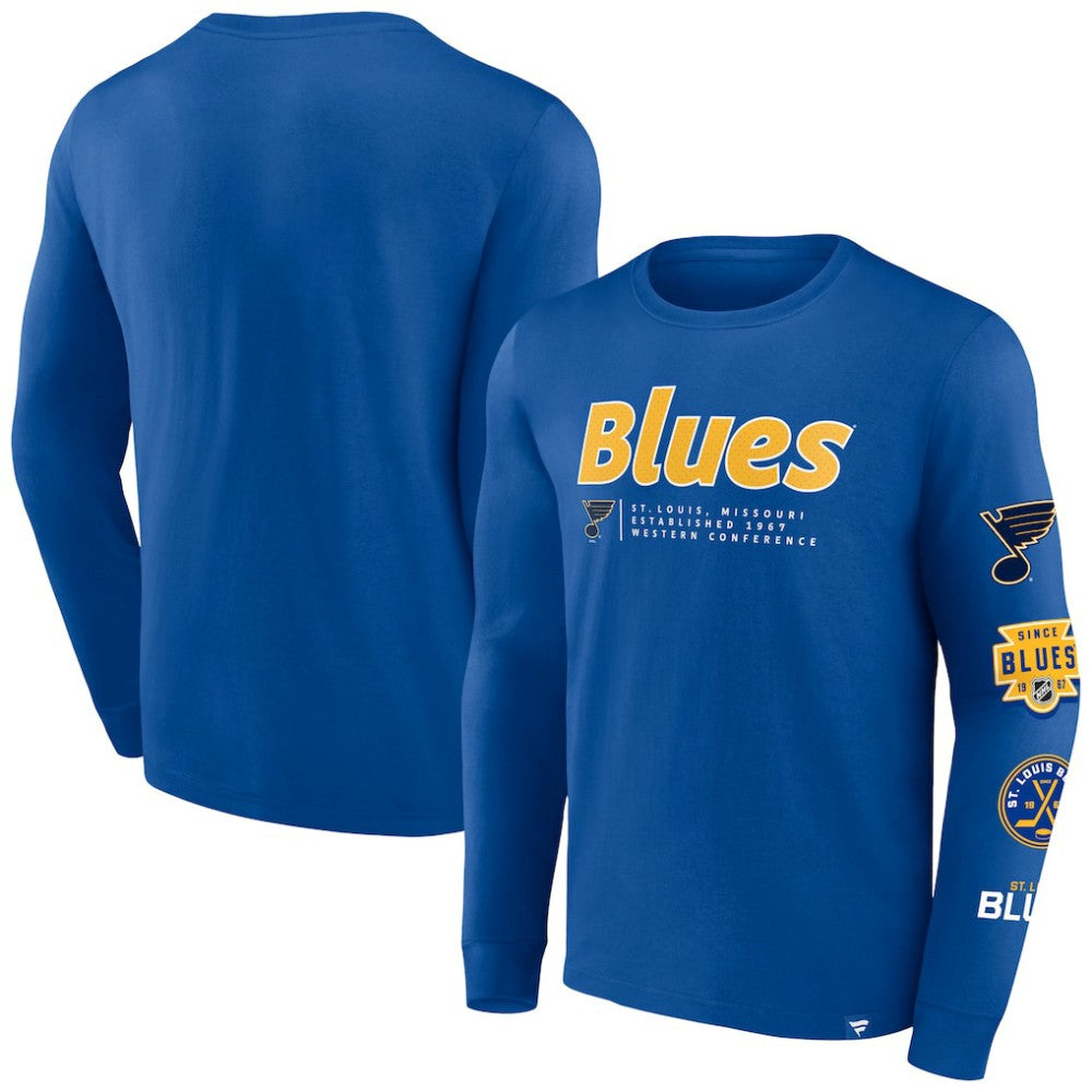 St. Louis Blues Fanatics Strike the Goal Long Sleeve T-Shirt - Blue T-shirts
