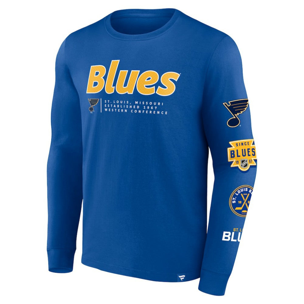 St. Louis Blues Fanatics Strike the Goal Long Sleeve T-Shirt - Blue T-shirts
