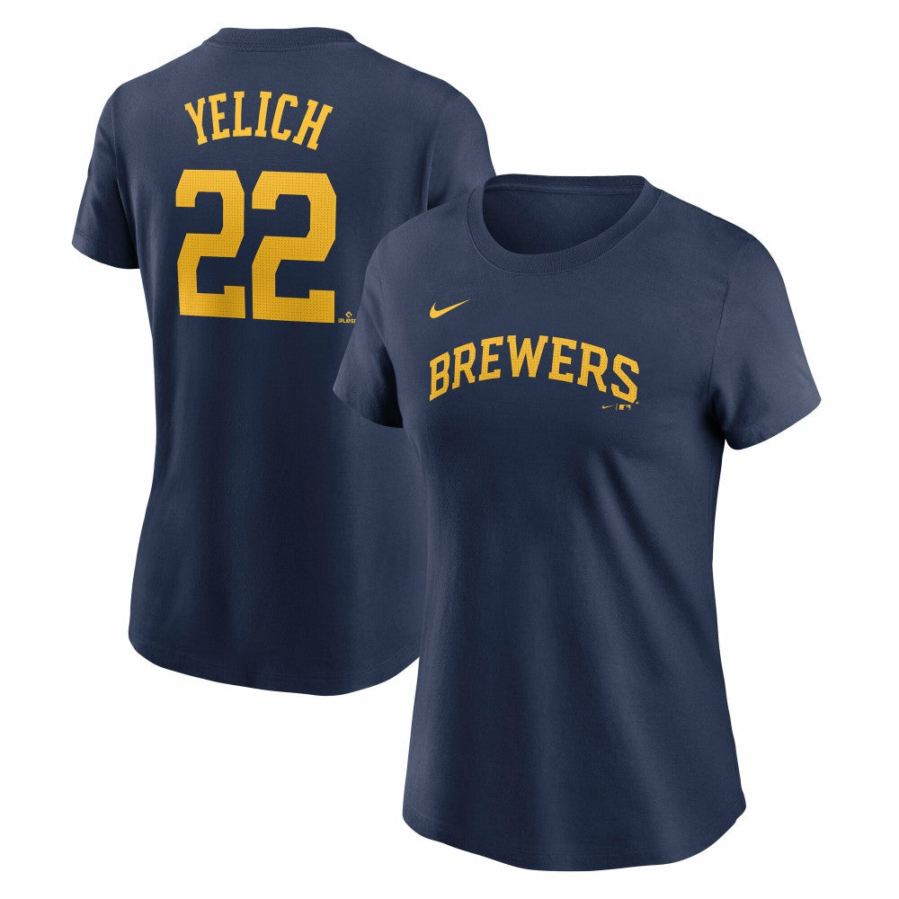 Christian Yelich Milwaukee Brewers Women's Cooperstown Collection Fuse Name & Number T-Shirt Navy