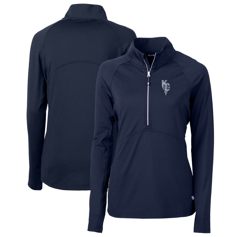 Kansas City Royals Cutter & Buck Women's City Connect Adapt Eco Knit Stretch Recycled Half-Zip Pullover Top Navy