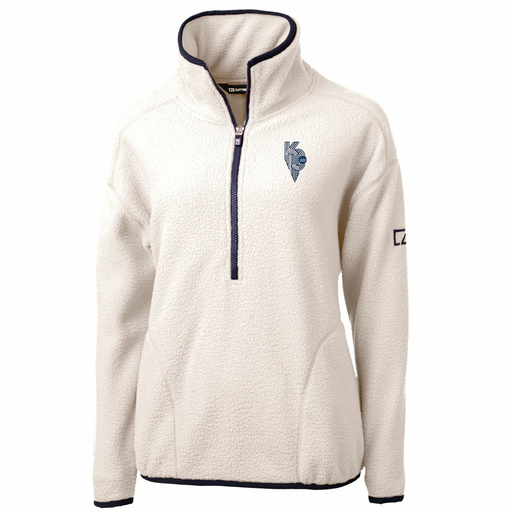 Kansas City Royals Cutter & Buck Women's City Connect Cascade Eco Sherpa Fleece Half-Zip Pullover Jacket Oatmeal