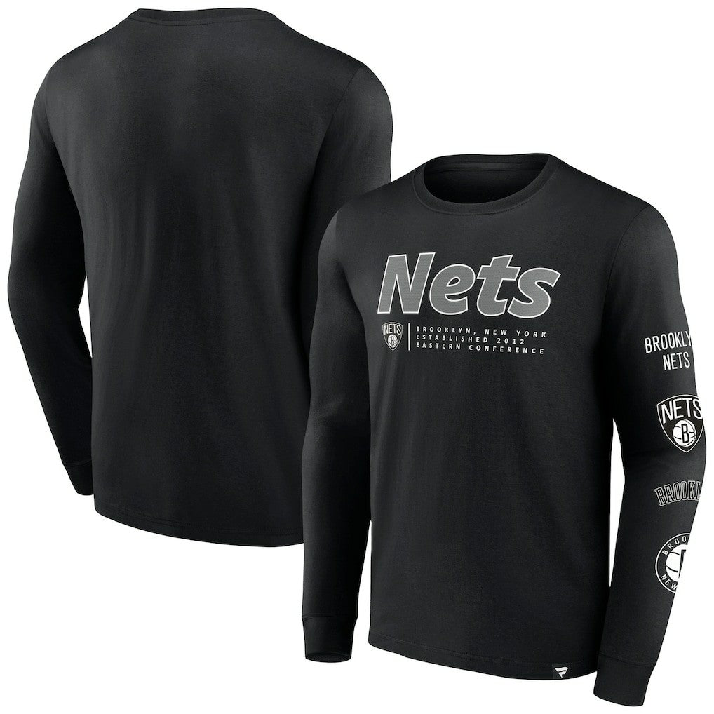 Brooklyn Nets Baseline Long Sleeve T-Shirt - Black discount
