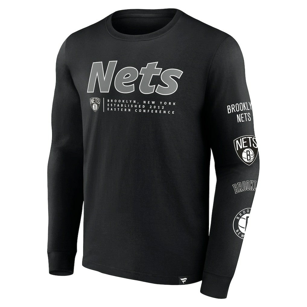Brooklyn Nets Baseline Long Sleeve T-Shirt - Black discount