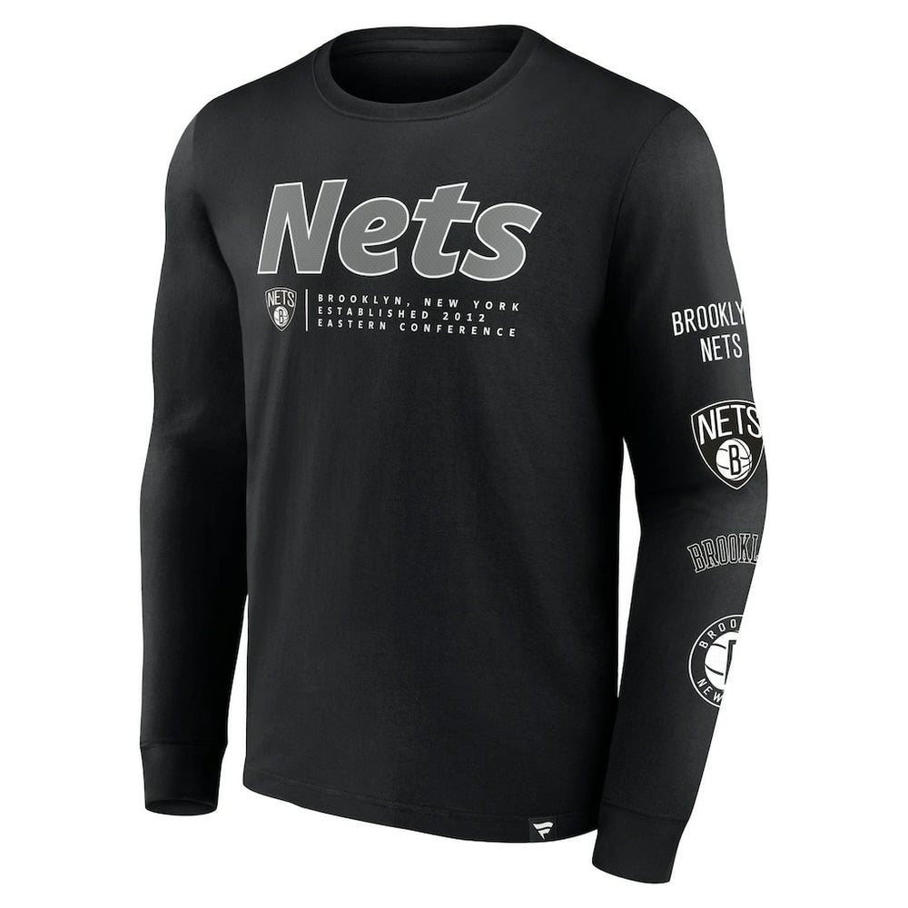 Brooklyn Nets Baseline Long Sleeve T-Shirt - Black discount