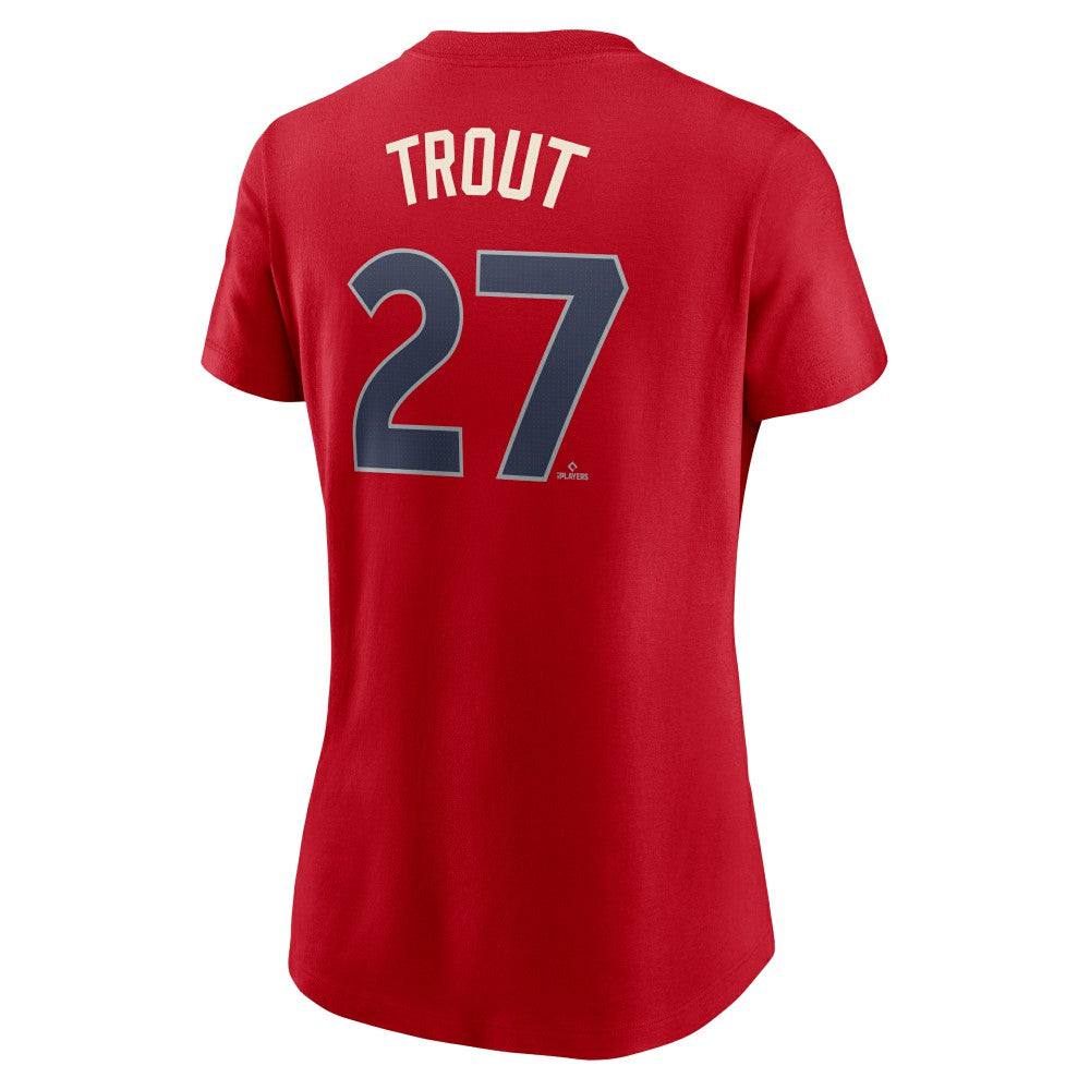 Mike Trout Los Angeles Angels Women's 2024 City Connect Fuse Player Name & Number T-Shirt Red
