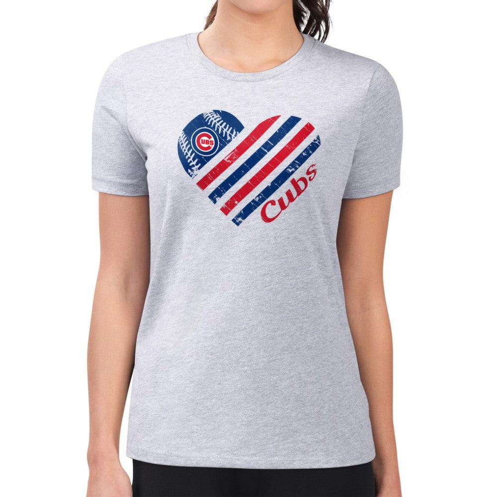 Chicago Cubs G-III 4Her by Carl Banks Women's Super-Slim Fit Lightweight Heart Graphic T-Shirt Heather Gray
