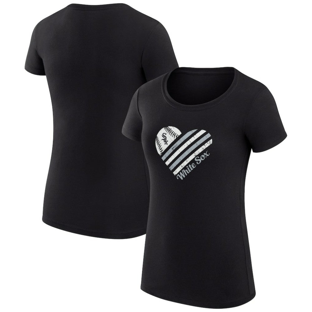 Chicago White Sox G-III 4Her by Carl Banks Women's Super-Slim Fit Lightweight Heart Graphic T-Shirt Black