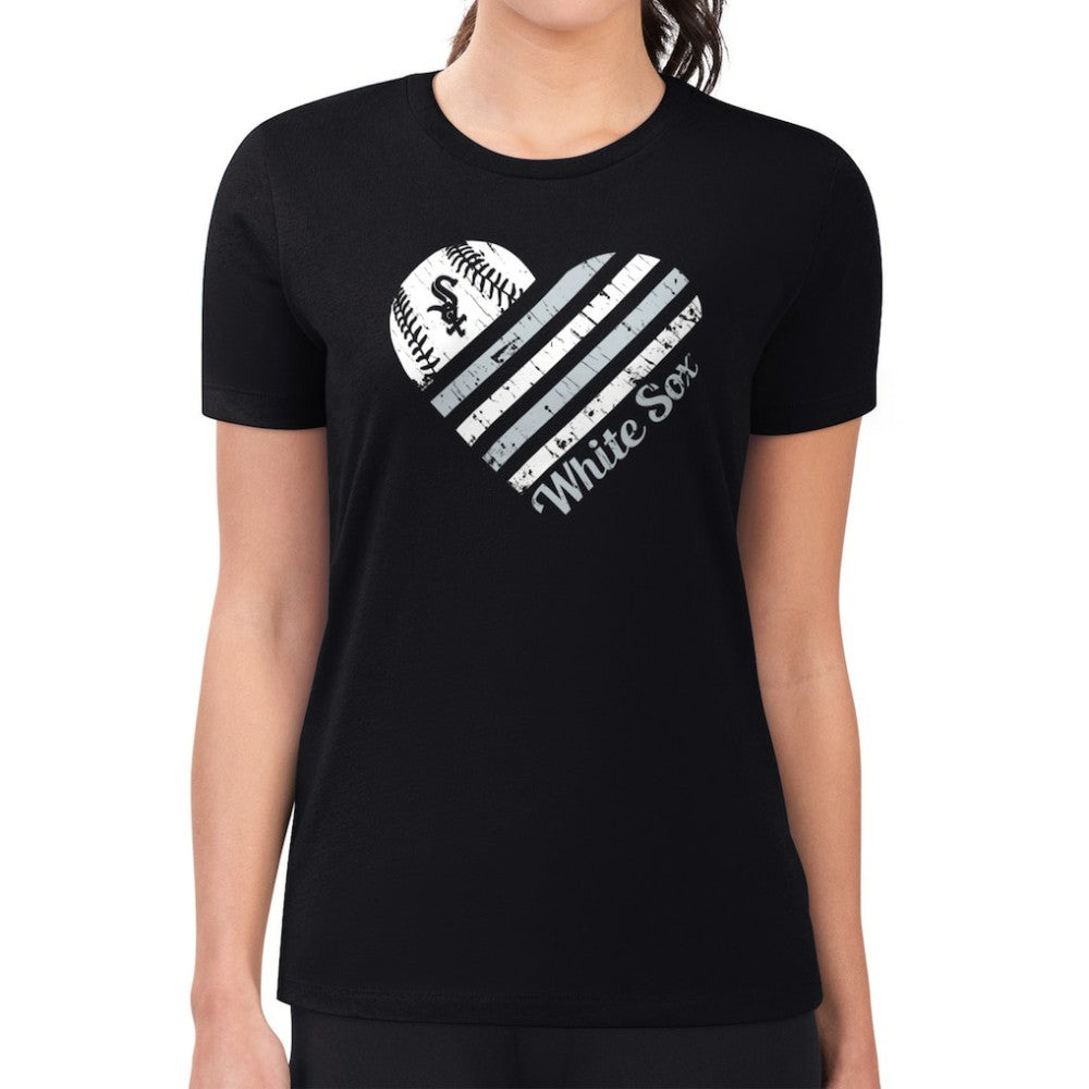 Chicago White Sox G-III 4Her by Carl Banks Women's Super-Slim Fit Lightweight Heart Graphic T-Shirt Black