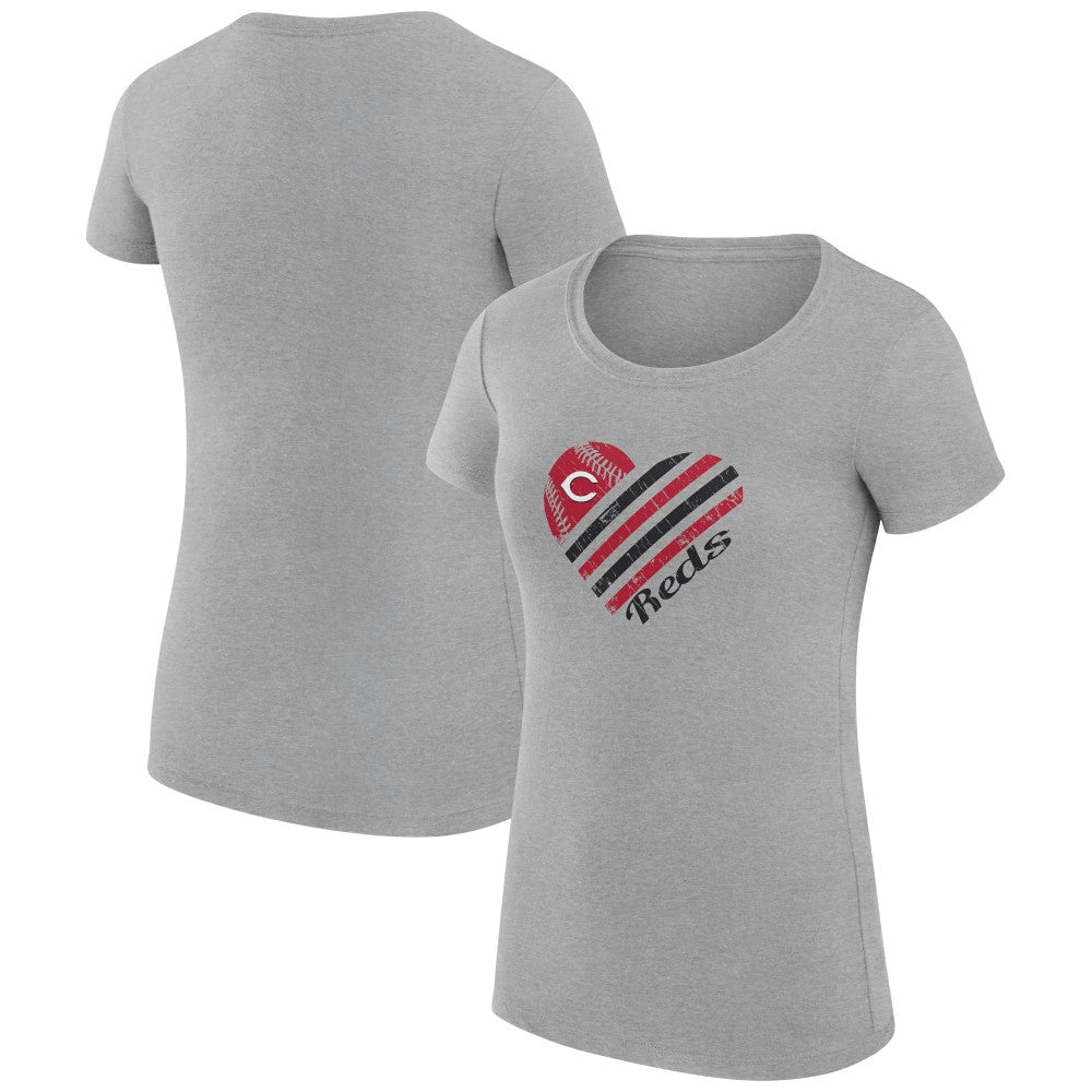 Cincinnati Reds G-III 4Her by Carl Banks Women's Super-Slim Fit Lightweight Heart Graphic T-Shirt Heather Gray