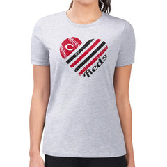 Cincinnati Reds G-III 4Her by Carl Banks Women's Super-Slim Fit Lightweight Heart Graphic T-Shirt Heather Gray