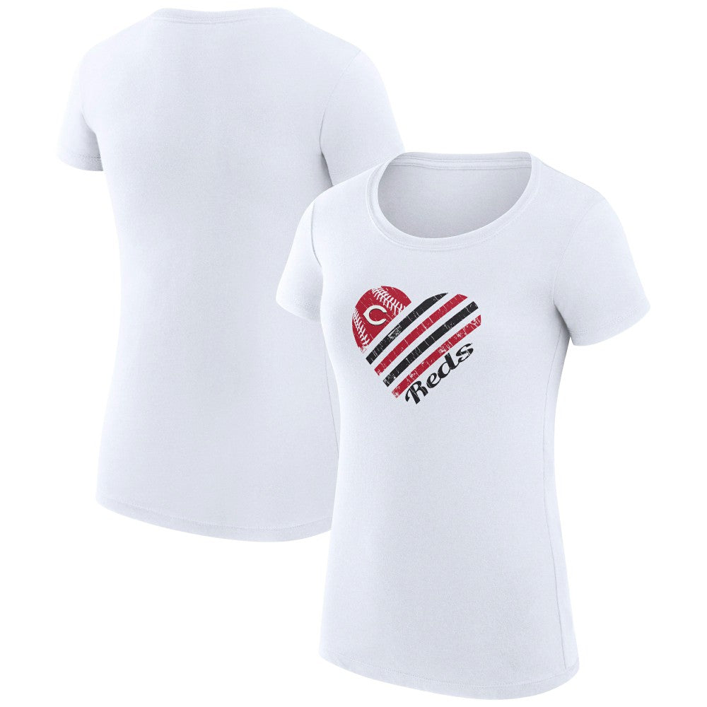 Cincinnati Reds G-III 4Her by Carl Banks Women's Super-Slim Fit Lightweight Heart Graphic T-Shirt White