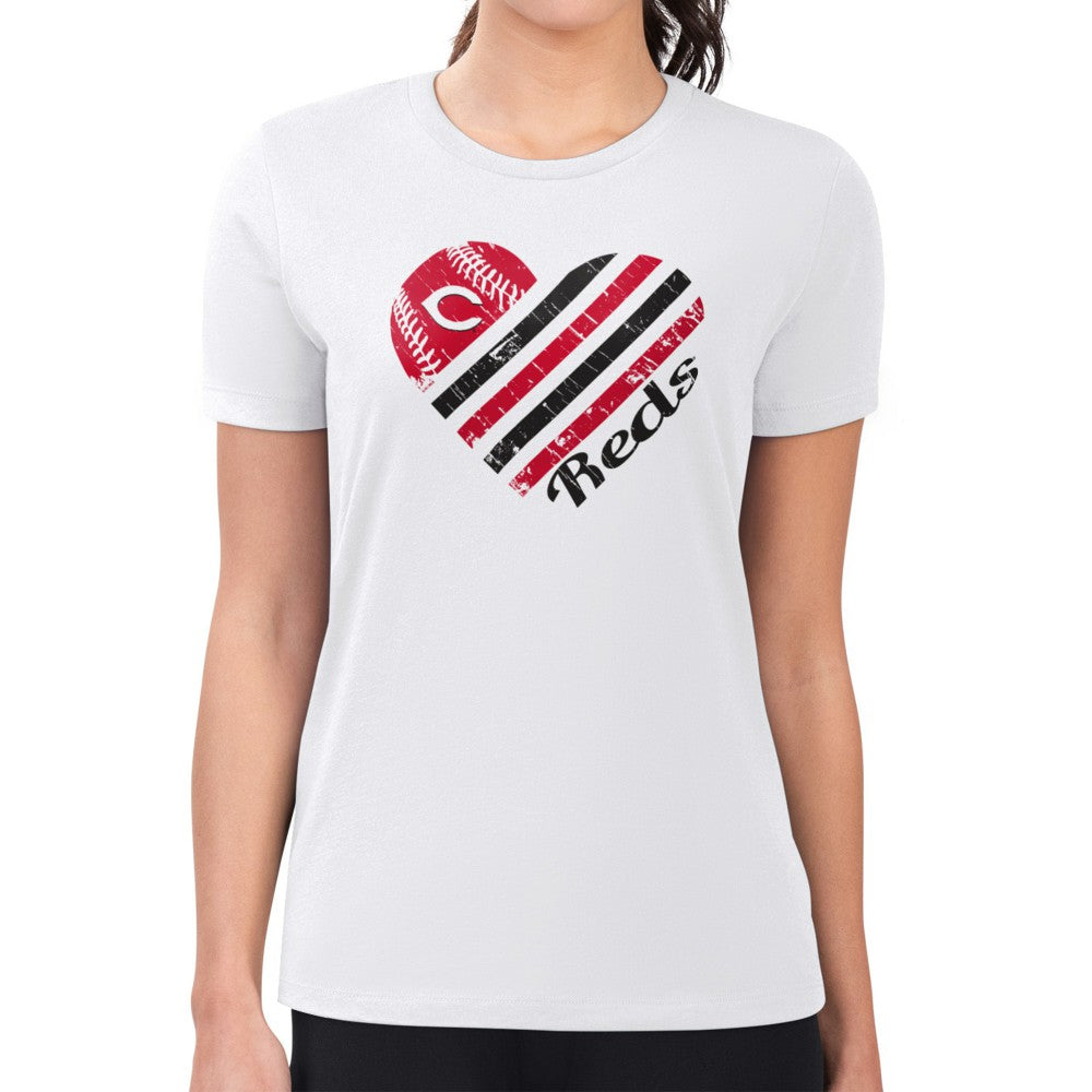 Cincinnati Reds G-III 4Her by Carl Banks Women's Super-Slim Fit Lightweight Heart Graphic T-Shirt White