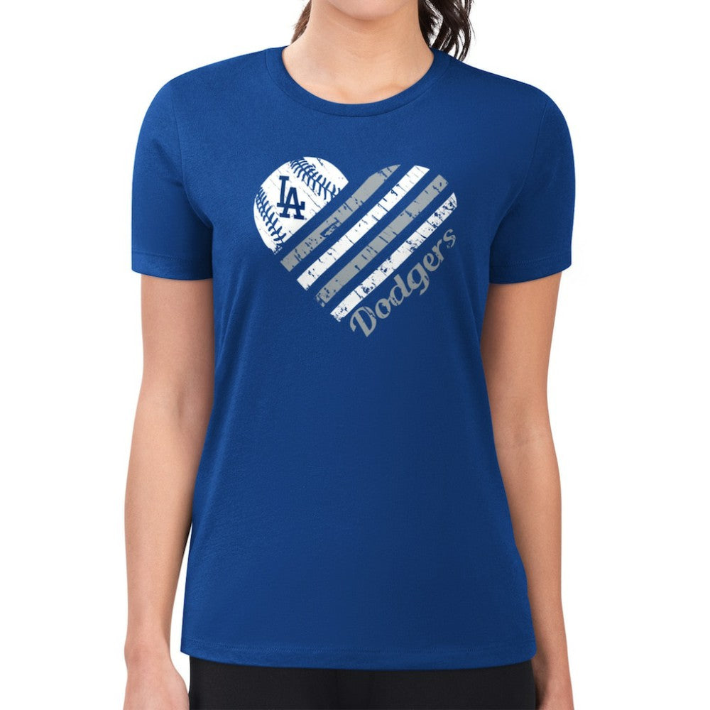 Los Angeles Dodgers G-III 4Her by Carl Banks Women's Super-Slim Fit Lightweight Heart Graphic T-Shirt Royal