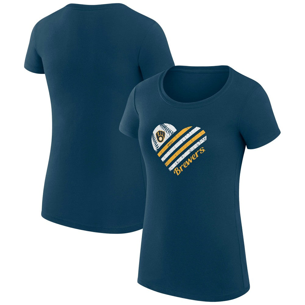 Milwaukee Brewers G-III 4Her by Carl Banks Women's Super-Slim Fit Lightweight Heart Graphic T-Shirt Navy