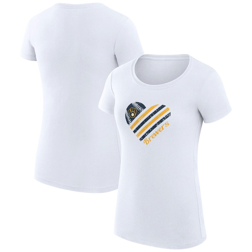 Milwaukee Brewers G-III 4Her by Carl Banks Women's Super-Slim Fit Lightweight Heart Graphic T-Shirt White