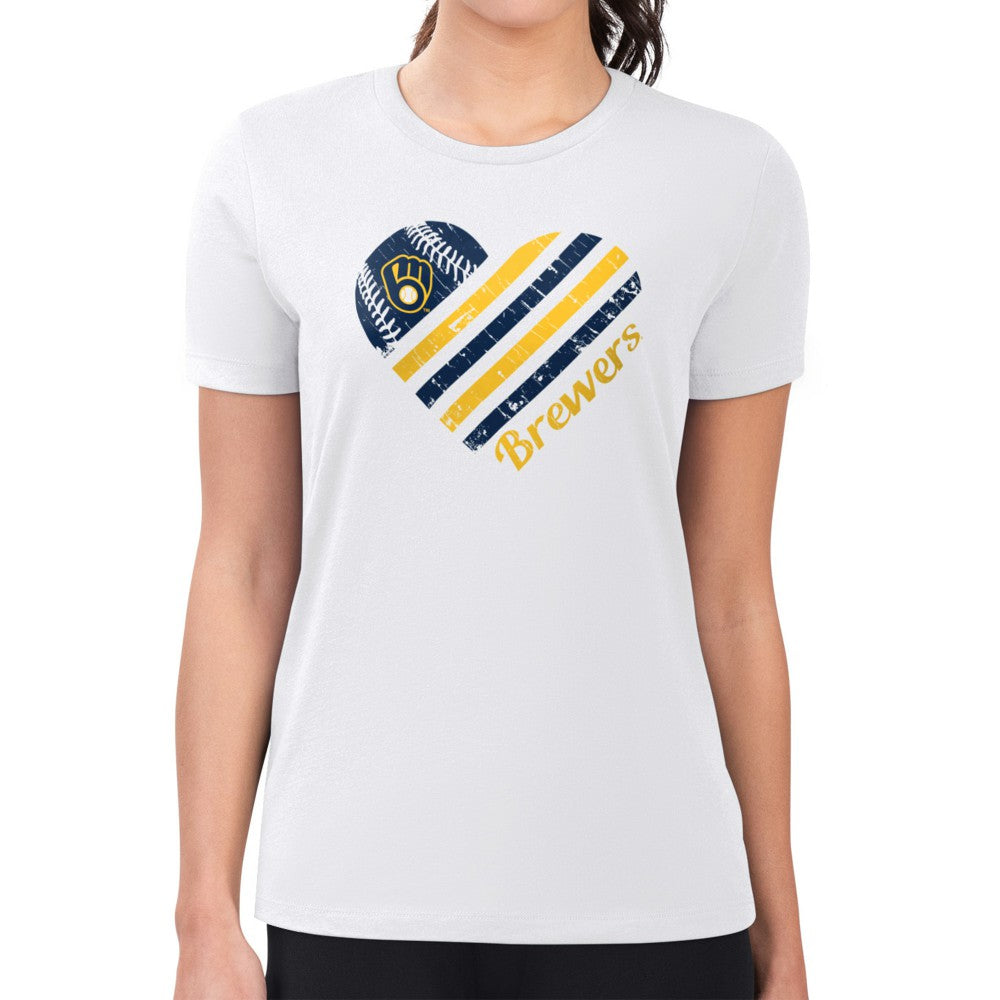 Milwaukee Brewers G-III 4Her by Carl Banks Women's Super-Slim Fit Lightweight Heart Graphic T-Shirt White