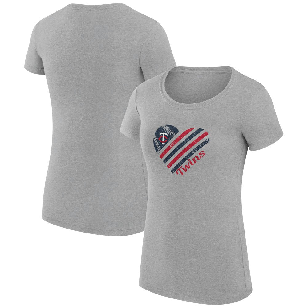 Minnesota Twins G-III 4Her by Carl Banks Women's Super-Slim Fit Lightweight Heart Graphic T-Shirt Heather Gray