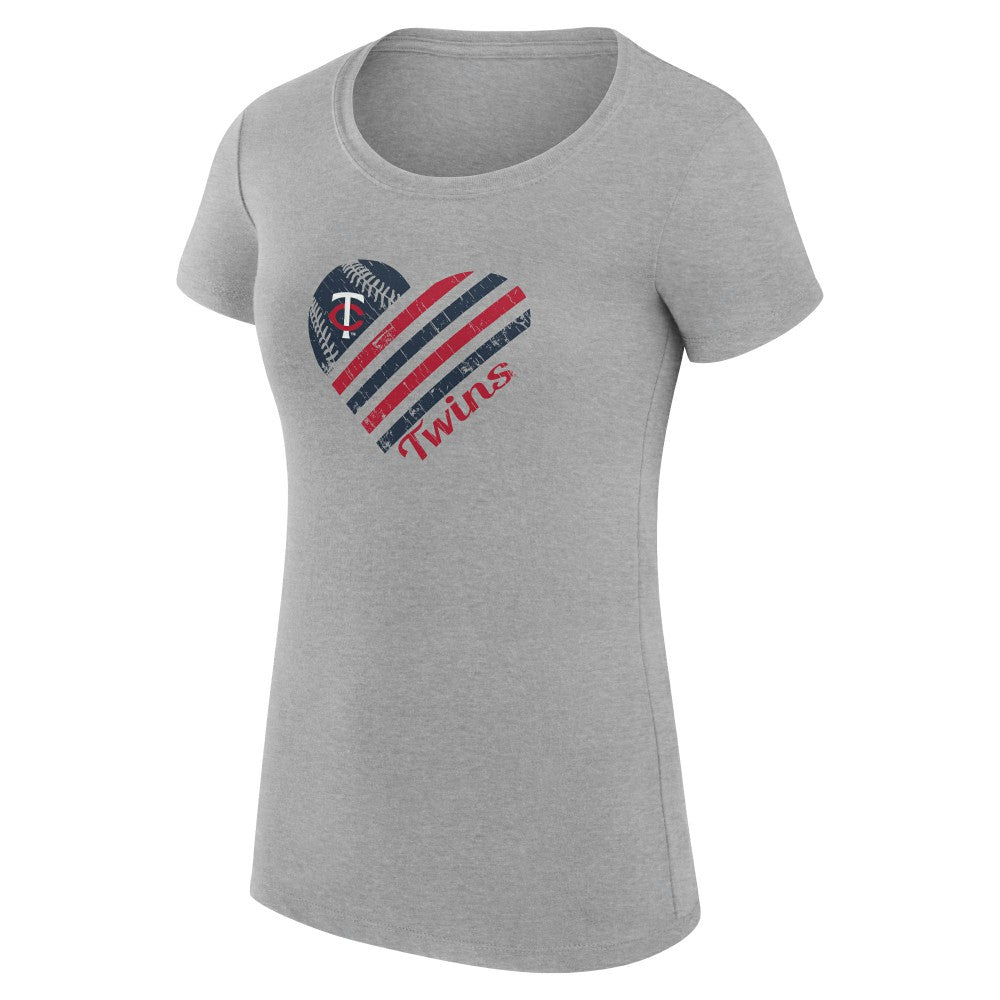 Minnesota Twins G-III 4Her by Carl Banks Women's Super-Slim Fit Lightweight Heart Graphic T-Shirt Heather Gray