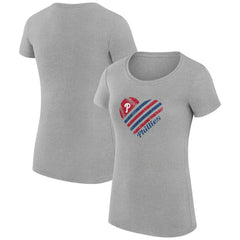 Philadelphia Phillies G-III 4Her by Carl Banks Women's Super-Slim Fit Lightweight Heart Graphic T-Shirt Heather Gray