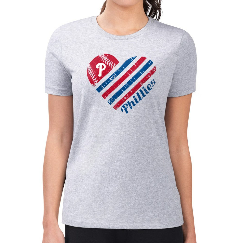 Philadelphia Phillies G-III 4Her by Carl Banks Women's Super-Slim Fit Lightweight Heart Graphic T-Shirt Heather Gray