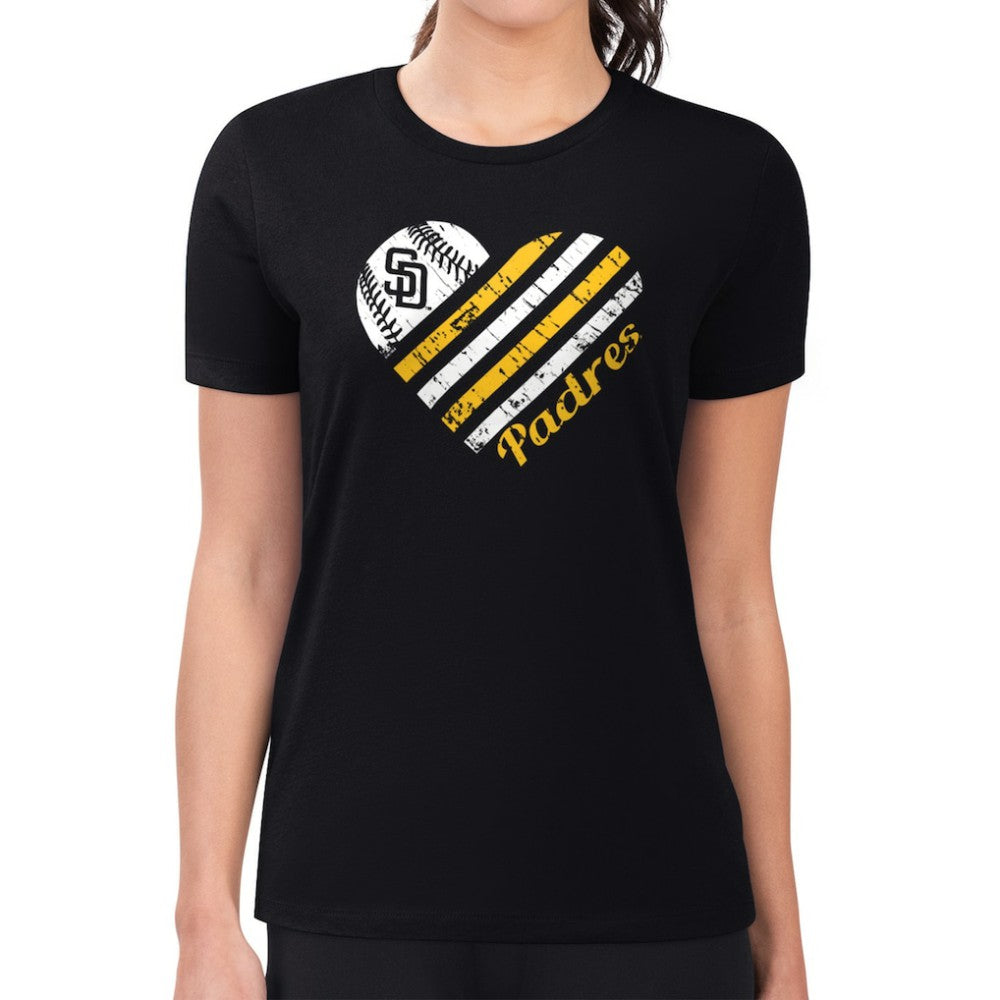 San Diego Padres G-III 4Her by Carl Banks Women's Super-Slim Fit Lightweight Heart Graphic T-Shirt Black