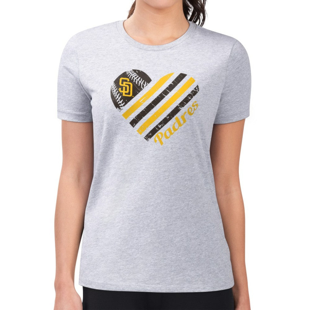 San Diego Padres G-III 4Her by Carl Banks Women's Super-Slim Fit Lightweight Heart Graphic T-Shirt Heather Gray