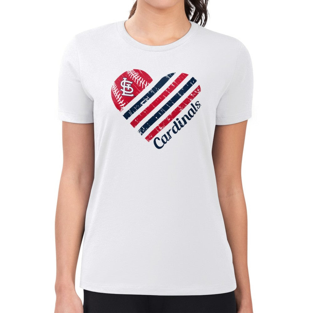 St. Louis Cardinals G-III 4Her by Carl Banks Women's Super-Slim Fit Lightweight Heart Graphic T-Shirt White