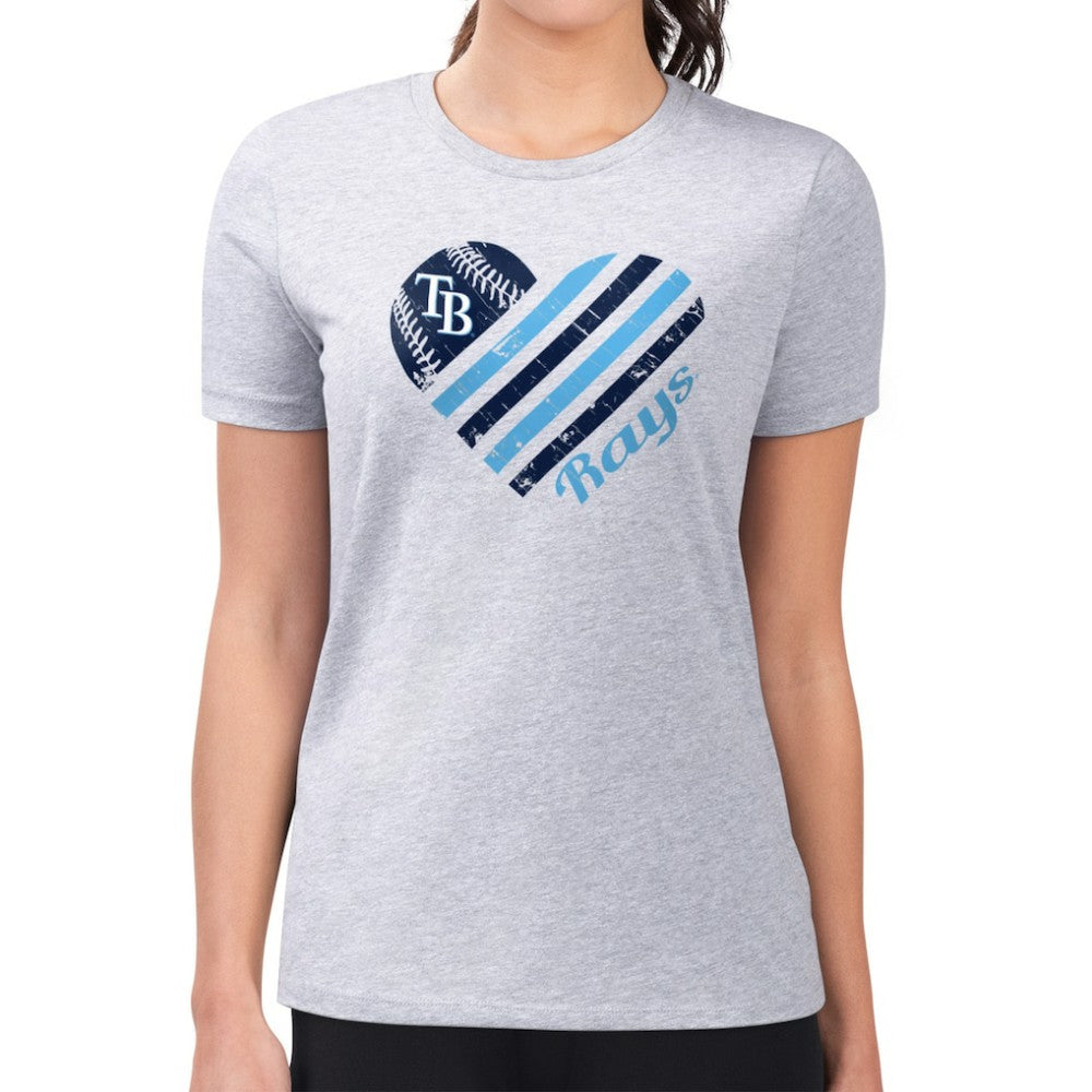 Tampa Bay Rays G-III 4Her by Carl Banks Women's Super-Slim Fit Lightweight Heart Graphic T-Shirt Heather Gray