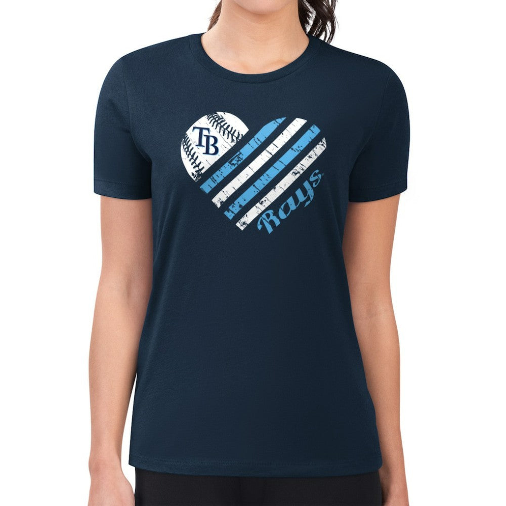 Tampa Bay Rays G-III 4Her by Carl Banks Women's Super-Slim Fit Lightweight Heart Graphic T-Shirt Navy