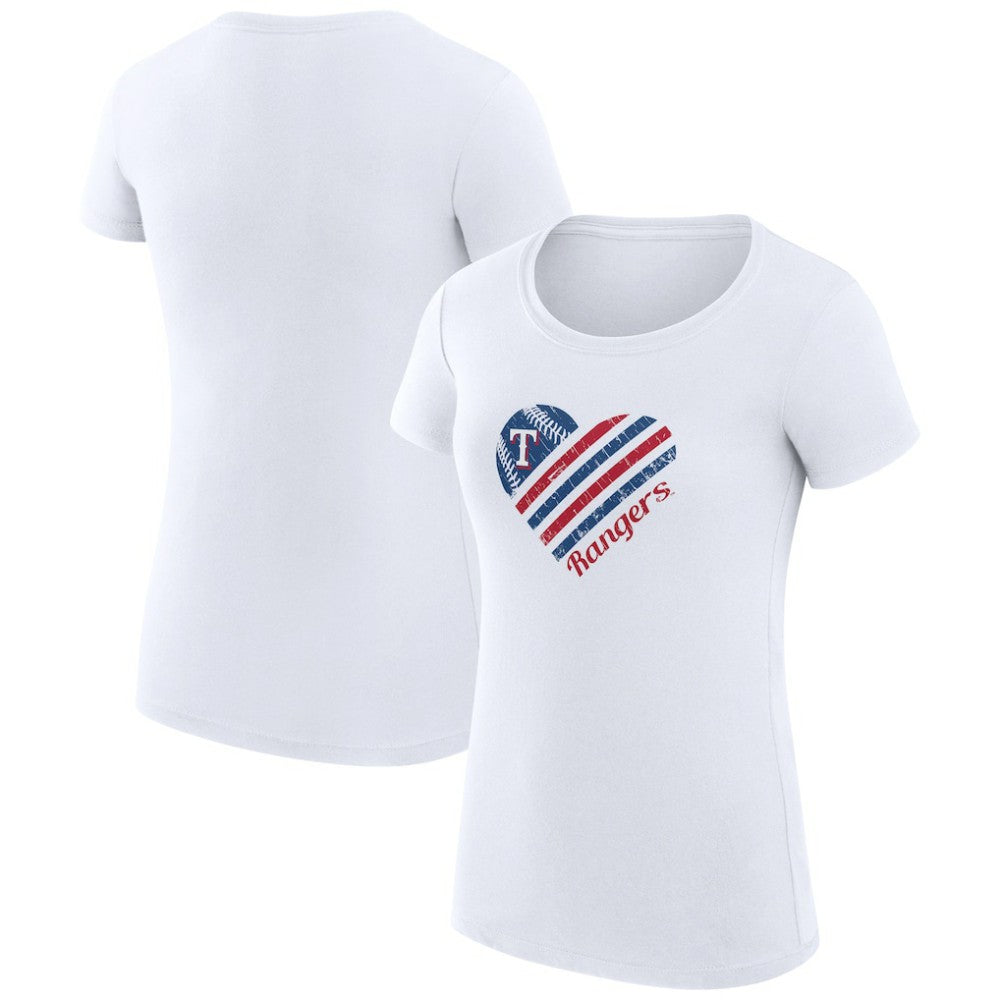 Texas Rangers G-III 4Her by Carl Banks Women's Super-Slim Fit Lightweight Heart Graphic T-Shirt White