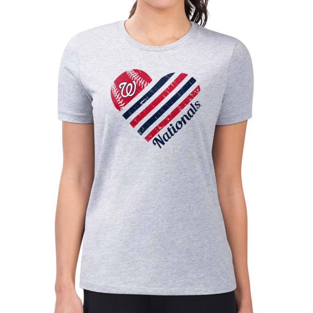 Washington Nationals G-III 4Her by Carl Banks Women's Super-Slim Fit Lightweight Heart Graphic T-Shirt Heather Gray