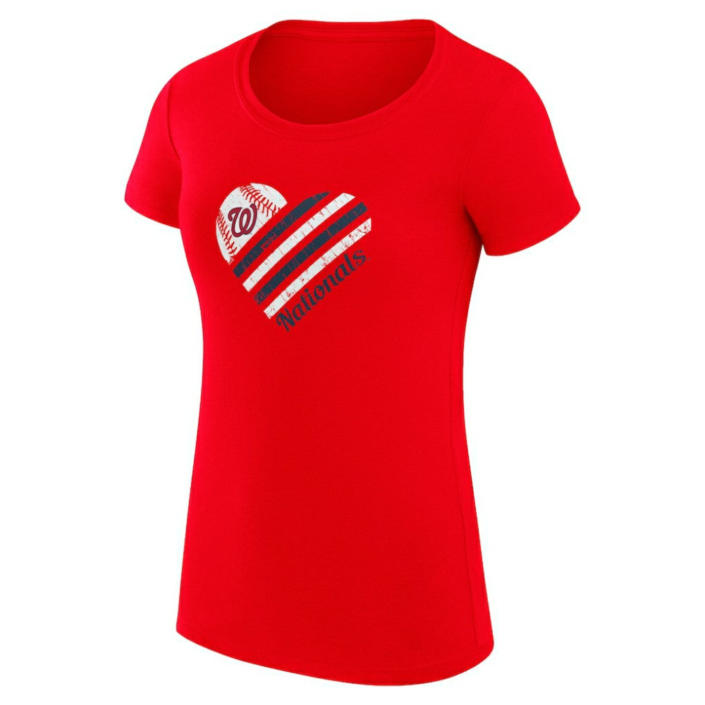 Washington Nationals G-III 4Her by Carl Banks Women's Super-Slim Fit Lightweight Heart Graphic T-Shirt Red