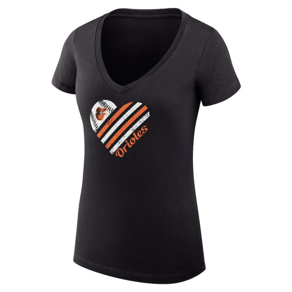 Baltimore Orioles G-III 4Her by Carl Banks Women's Super-Slim Fit Lightweight Heart V-Neck T-Shirt Black