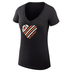 Baltimore Orioles G-III 4Her by Carl Banks Women's Super-Slim Fit Lightweight Heart V-Neck T-Shirt Black