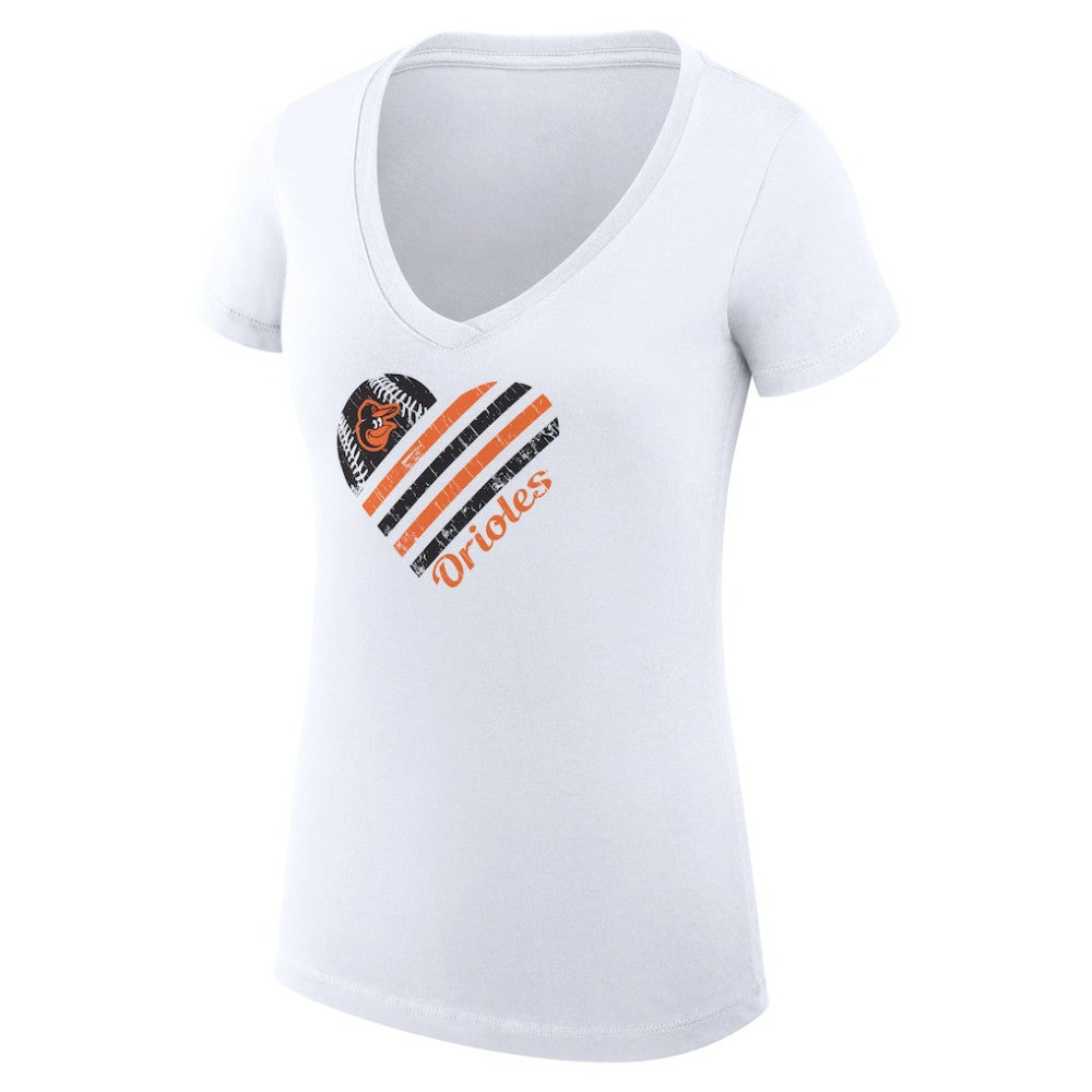 Baltimore Orioles G-III 4Her by Carl Banks Women's Super-Slim Fit Lightweight Heart V-Neck T-Shirt White