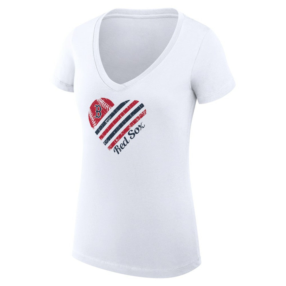 Boston Red Sox G-III 4Her by Carl Banks Women's Super-Slim Fit Lightweight Heart V-Neck T-Shirt White