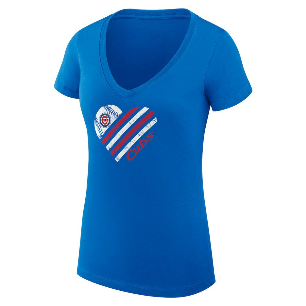 Chicago Cubs G-III 4Her by Carl Banks Women's Super-Slim Fit Lightweight Heart V-Neck T-Shirt Royal