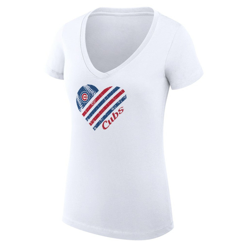 Chicago Cubs G-III 4Her by Carl Banks Women's Super-Slim Fit Lightweight Heart V-Neck T-Shirt White