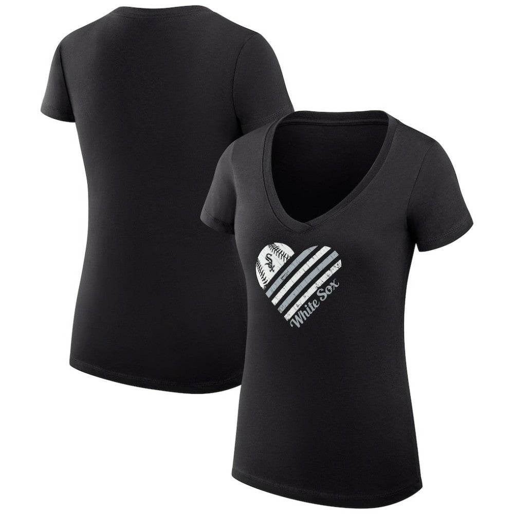 Chicago White Sox G-III 4Her by Carl Banks Women's Super-Slim Fit Lightweight Heart V-Neck T-Shirt Black