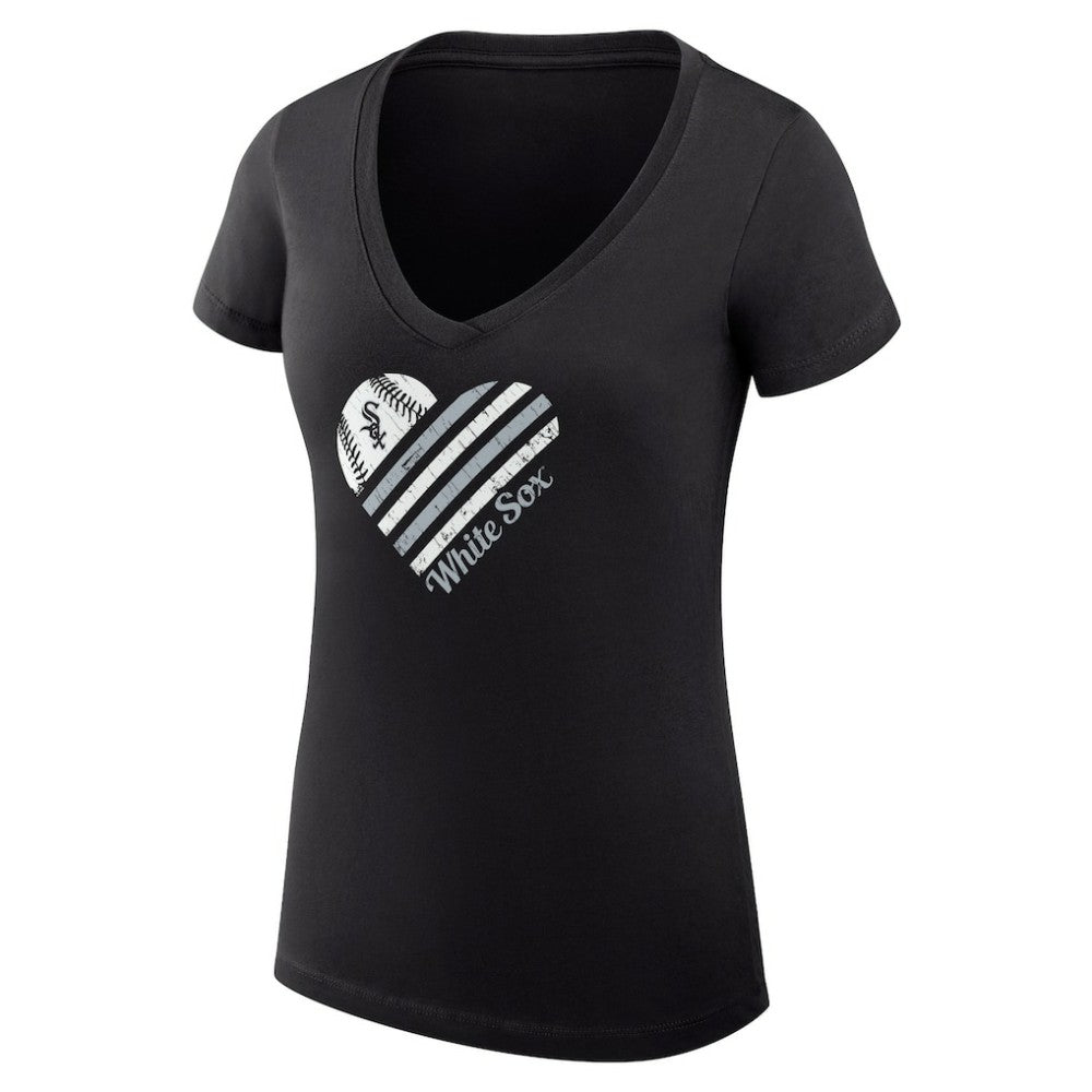 Chicago White Sox G-III 4Her by Carl Banks Women's Super-Slim Fit Lightweight Heart V-Neck T-Shirt Black