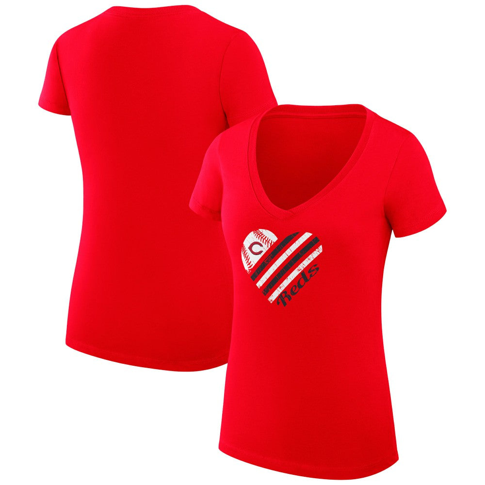 Cincinnati Reds G-III 4Her by Carl Banks Women's Super-Slim Fit Lightweight Heart V-Neck T-Shirt Red