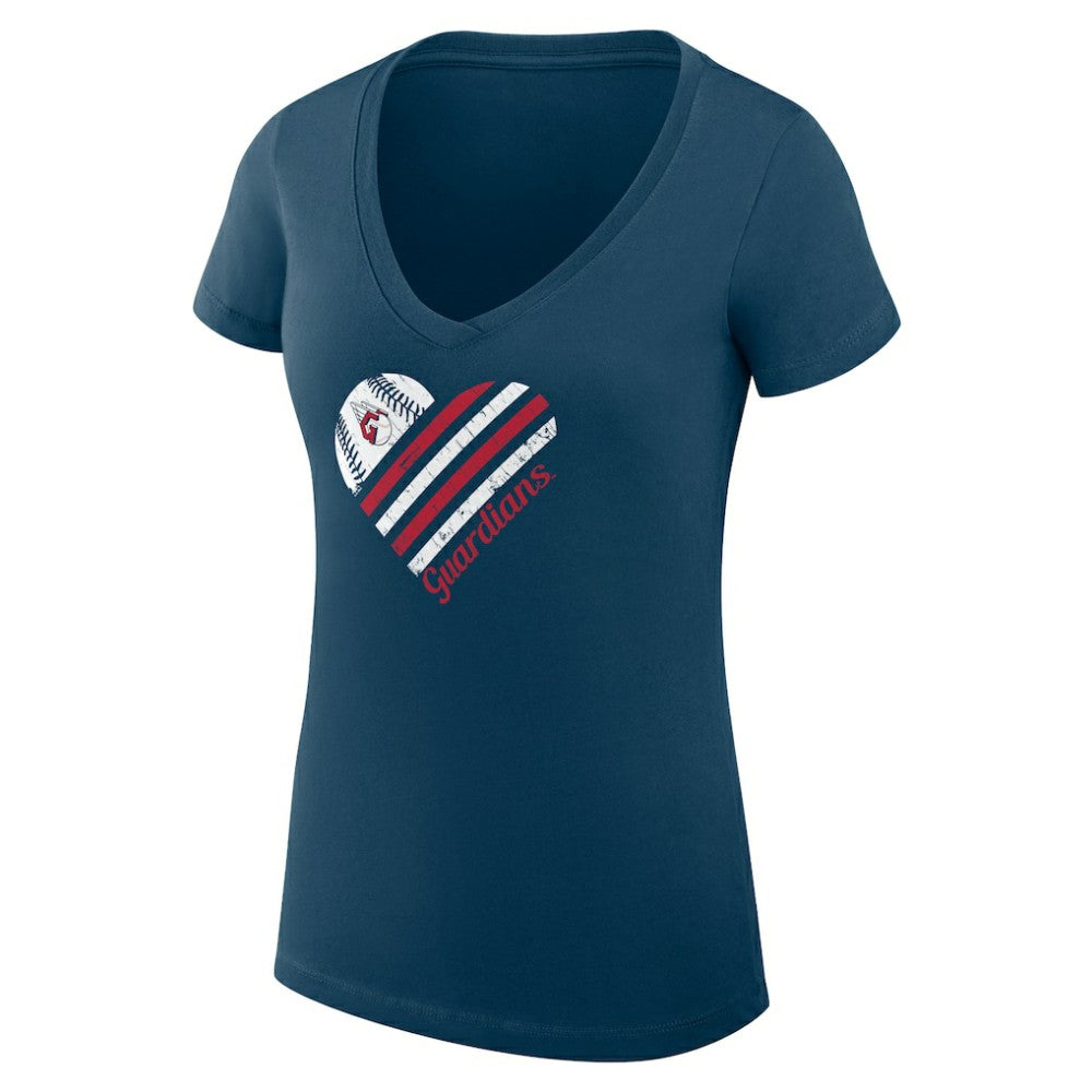 Cleveland Guardians G-III 4Her by Carl Banks Women's Super-Slim Fit Lightweight Heart V-Neck T-Shirt Navy