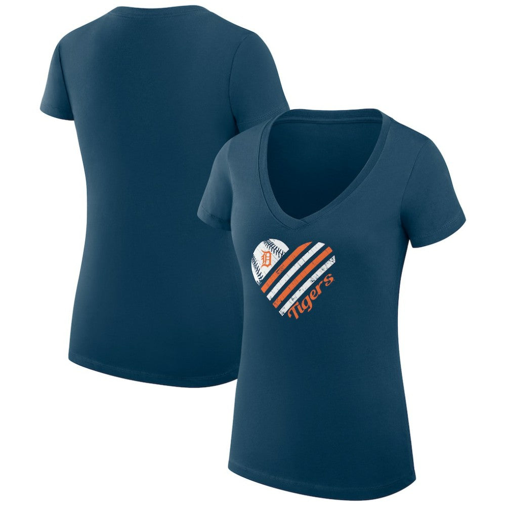 Detroit Tigers G-III 4Her by Carl Banks Women's Super-Slim Fit Lightweight Heart V-Neck T-Shirt Navy
