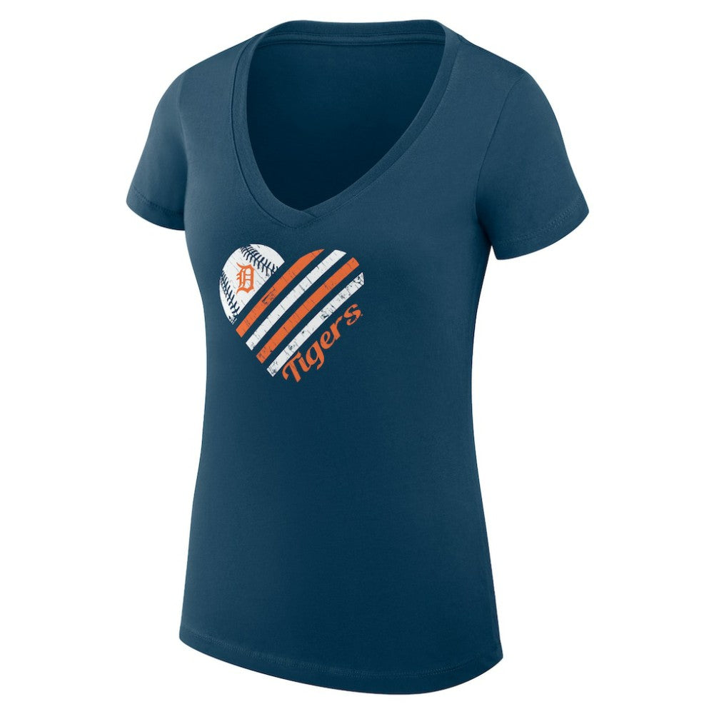 Detroit Tigers G-III 4Her by Carl Banks Women's Super-Slim Fit Lightweight Heart V-Neck T-Shirt Navy