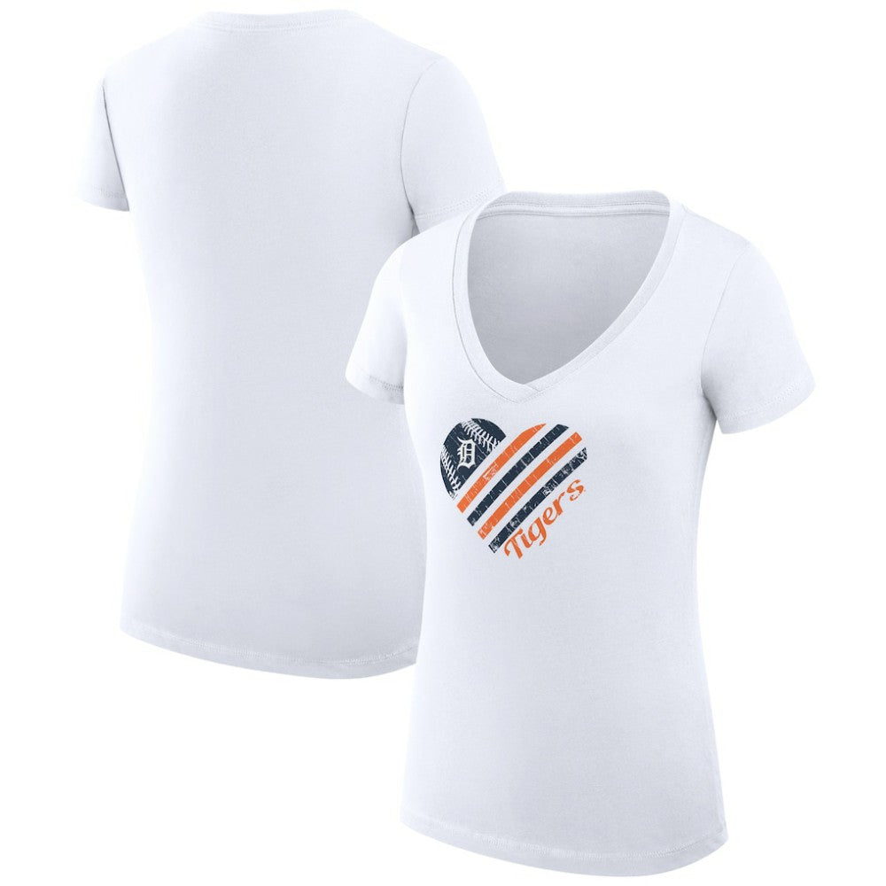 Detroit Tigers G-III 4Her by Carl Banks Women's Super-Slim Fit Lightweight Heart V-Neck T-Shirt White