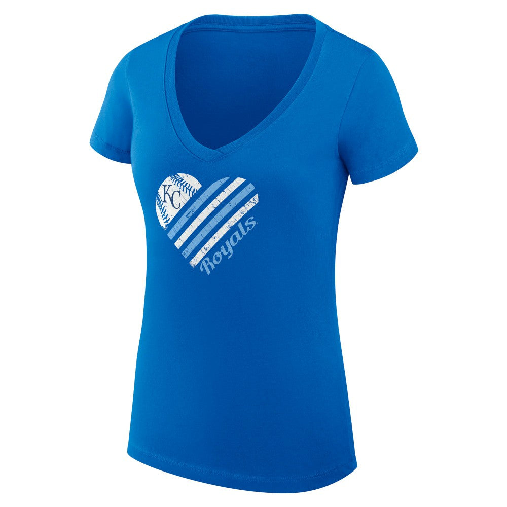 Kansas City Royals G-III 4Her by Carl Banks Women's Super-Slim Fit Lightweight Heart V-Neck T-Shirt Royal