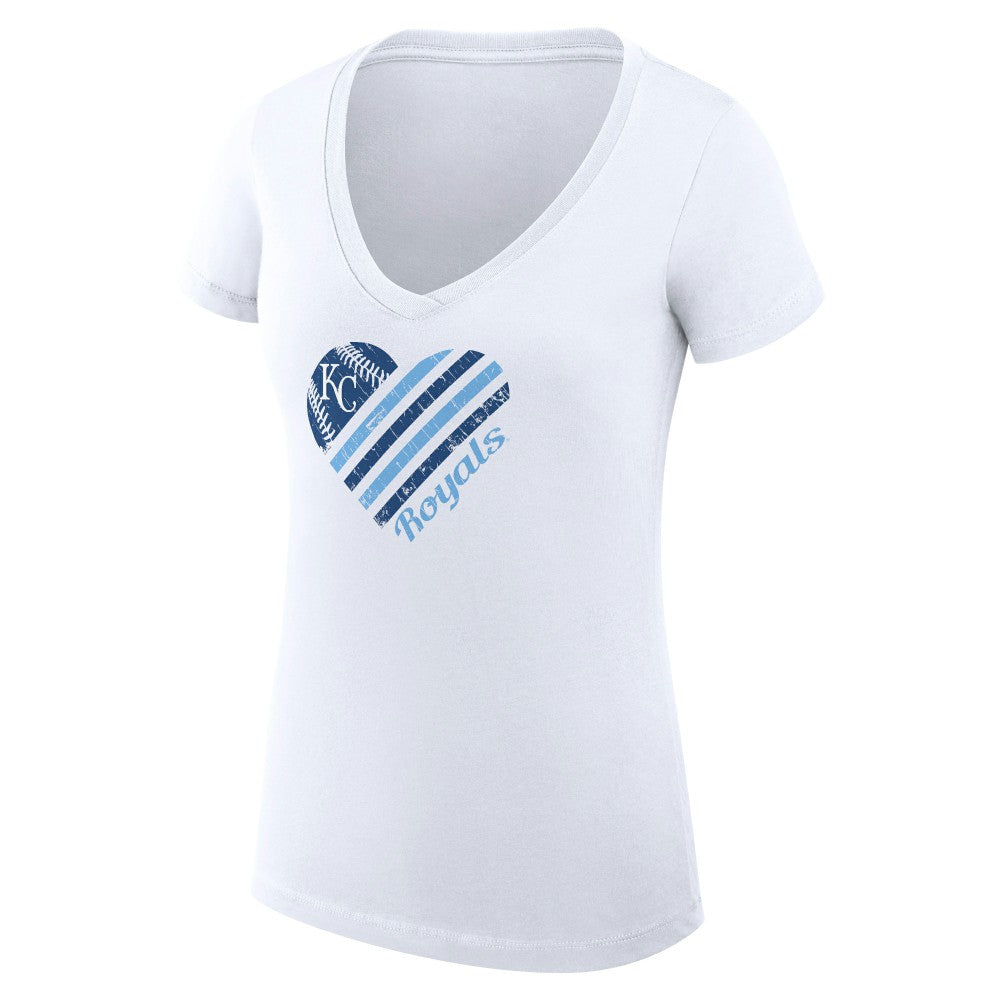 Kansas City Royals G-III 4Her by Carl Banks Women's Super-Slim Fit Lightweight Heart V-Neck T-Shirt White