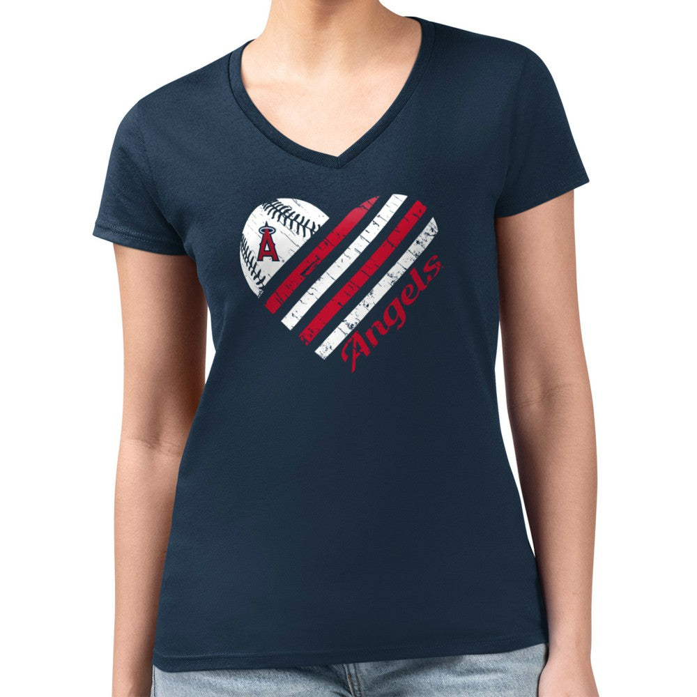 Los Angeles Angels G-III 4Her by Carl Banks Women's Super-Slim Fit Lightweight Heart V-Neck T-Shirt Navy