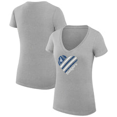 Los Angeles Dodgers G-III 4Her by Carl Banks Women's Super-Slim Fit Lightweight Heart V-Neck T-Shirt Heather Gray